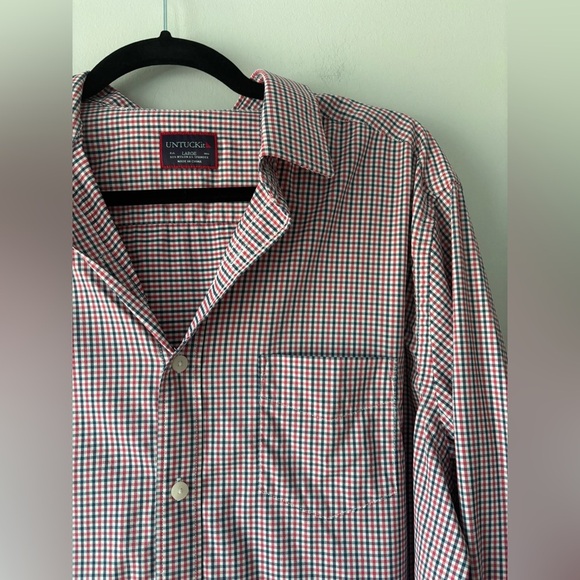 UNTUCKit‎ Men's Red Checkered Long Sleeve Button Down Dress Shirt Size Large - Picture 5 of 8